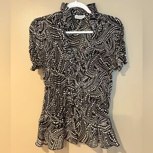 vintage ruffle collar peplum polka dot button up pleated short sleeve blouse